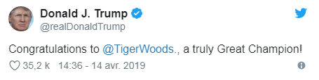 Donald J. Trump on Woods sur Twitter